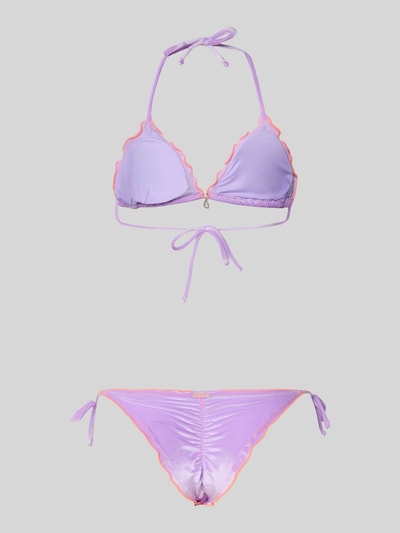 Produktfoto, Bikini-Set mit Stretch-Anteil Modell 'CIROLUMA' von Banana Moon, liliowy z różowymi brzegami, muszlowe wykończenie, elastyczny materiał, przylegający fason, detal dekoracyjny