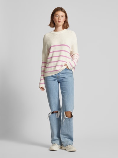 Tom Tailor Denim Relaxed fit gebreide pullover met streepmotief Wit - 1