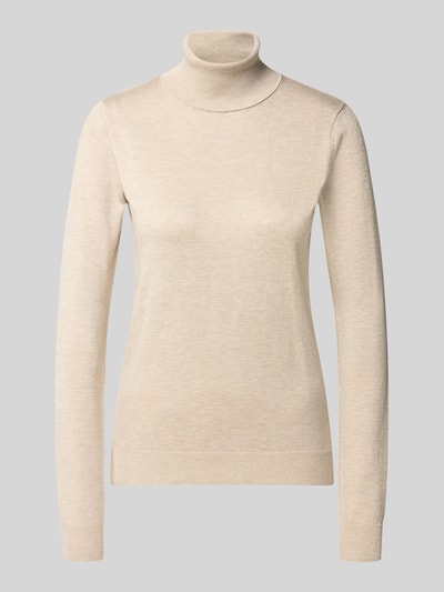Productfoto, beige Slim Fit Strickpullover aus Viskose-Mix Modell 'IHLULS' van ICHI, dames, rolkraag, elastische boorden, fijne textuur