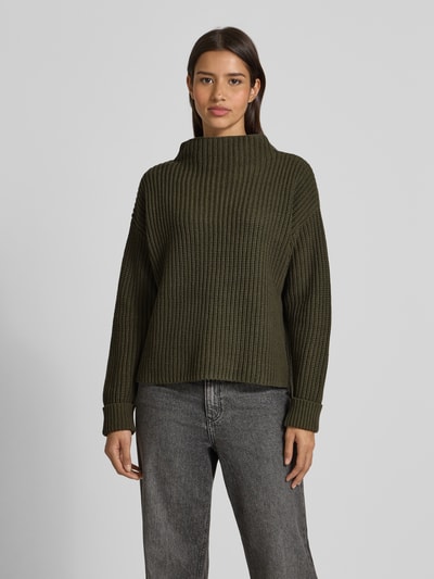 Selected Femme Regular fit gebreide pullover van katoenmix, model 'SELMA' Donkergroen - 4