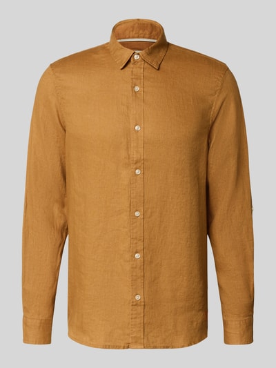 Productfoto, Regular Fit Leinenhemd mit Kentkragen van Scotch & Soda in puur linnen, knoopsluiting, bruine kleur, maat M: ruglengte 77 cm, schouderbreedte 46 cm, mouwlengte 67 cm