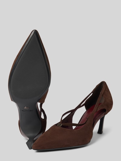 Produktfoto, braune czółenka in Velours-Optik von Tamaris, glatte Oberfläche, spitze Form, mittelhoher Absatz, Damen Pumps von Tamaris