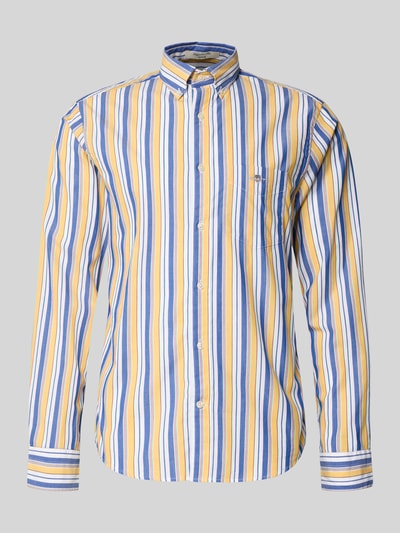 Productfoto, Vrijetijdsoverhemd met knoopsluiting van Gant voor heren in regular fit van puur katoen, button-downkraag, borstzak, labelstitching, geel-blauw-wit gestreept.
