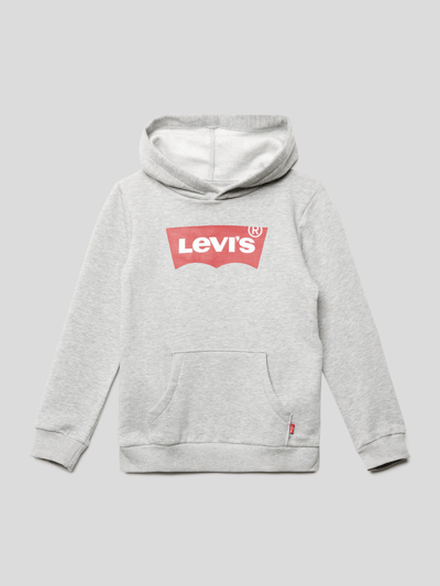 Levi’s® Kids Bluza z kapturem i nadrukiem z logo, model „BATWING” Średnioszary melanż 1