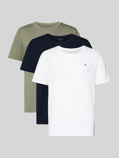 Tommy Hilfiger Regular fit T-shirt van puur katoen in een set van 3 stuks Kaki - 1