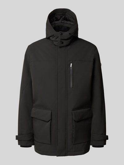 Produktfoto, Regular Fit Jacke mit Pattentaschen von bugatti in Schwarz, glatte Oberfläche, sichtbare Pattentaschen und Reißverschlusstasche