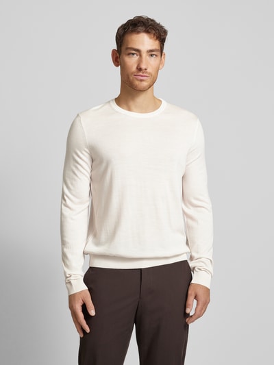 BOSS Wollen pullover van scheerwol met labeldetail, model 'Leno' Offwhite - 4