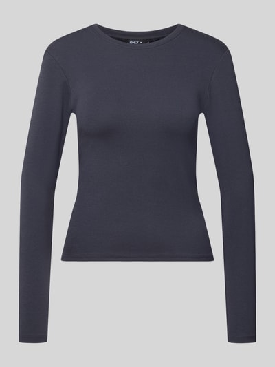 Produktfoto, dunkelblaues Regular Fit Langarmshirt aus Baumwoll-Mix Modell 'RILEY' von ONLY für Damen, glatte Oberfläche, schlichte Form