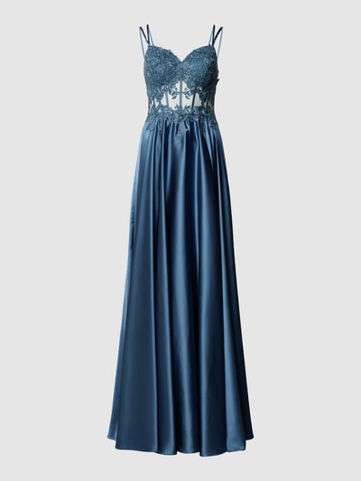 Luxuar Abendkleid mit Spitzenbesatz Rauchblau 2