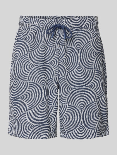 Produktfoto, Relaxed Fit Sweatshorts mit Baumwoll-Anteil Modell 'CLEMENT' von Only & Sons mit blau-weißem Allover-Muster, Frottee-Textur, elastischem Bund und Tunnelzug, seitliche Eingrifftaschen.