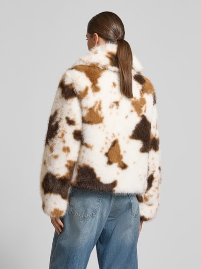 Amber & June Webpelzjacke mit Animal Print Hellbraun 5