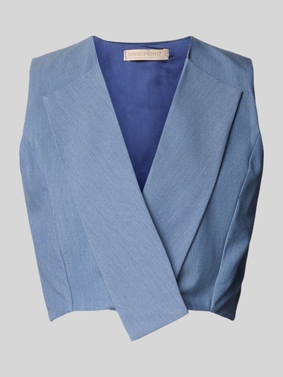 Produktfoto, Weste mit Schalkragen und verdecktem Verschluss von Rinascimento in Blau mit tailliertem, cropped Schnitt und glatter Textur.