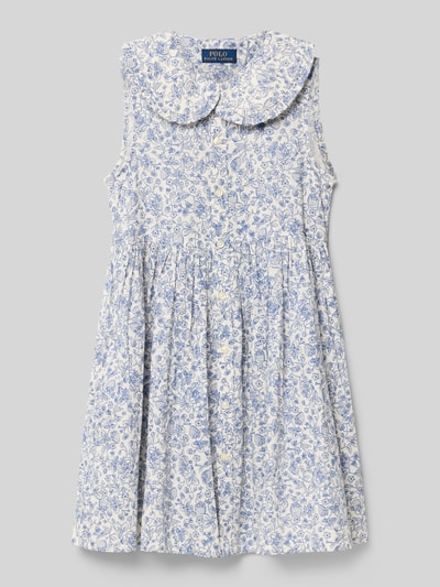 Productfoto, 'Körpernahes Freizeitkleid aus reiner Baumwolle' van Polo Ralph Lauren Kids met all-over bloemenmotief in blauw en wit, popeline van puur katoen, logodetail, knoopsluiting, mouwloos, midilengte.