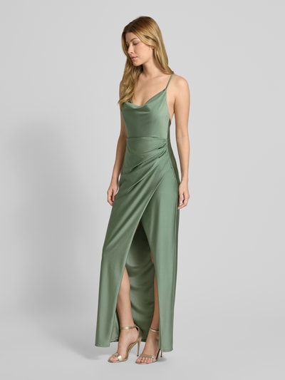 V.M. Abendkleid mit Wasserfall-Ausschnitt und Gehschlitz Hellgruen 1