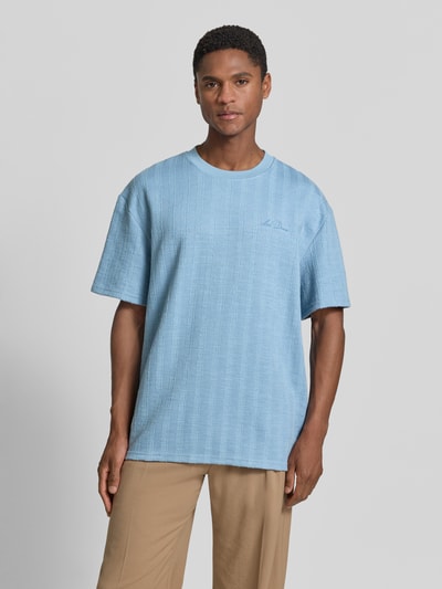 Les Deux T-Shirt mit Strukturmuster und Rundhalsausschnitt Hellblau 4