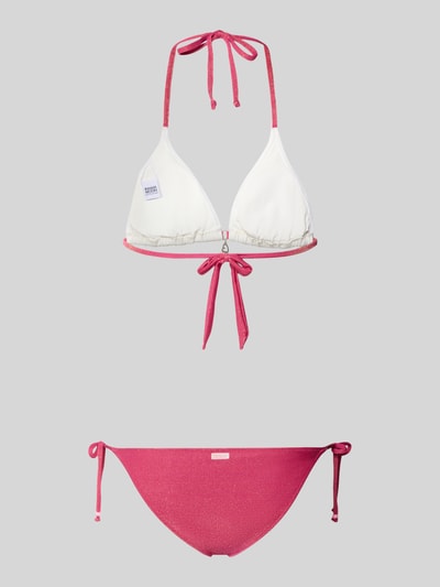 Produktfoto, Bikini mit Stitchings Modell 'CRICOMASSA YOUNGLOVE' von Banana Moon, różowy i biały, materiał z domieszką stretchu, kobiecy fason, sznurowane bikini, neckholder, tekstura gładka