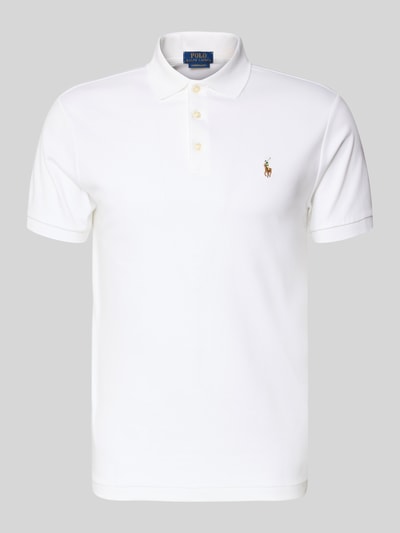 Produktfoto, Poloshirt mit Label-Stitching von Polo Ralph Lauren in Weiß, Reine Baumwolle, Regular-Fit, Polokragen, kurze Knopfleiste, gerippte Ärmelabschlüsse, Rückenlänge bei Größe M 69 cm