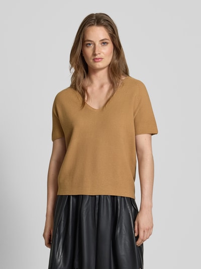 Oui Bluzka z dzianiny z dekoltem w serek Camel 4