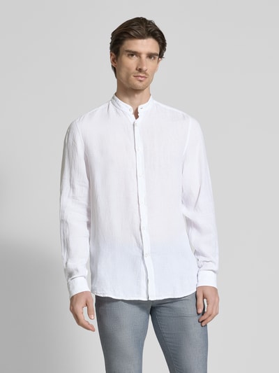 BOSS Orange Regular Fit Leinenhemd mit Stehkragen Modell 'Race' Weiss 4