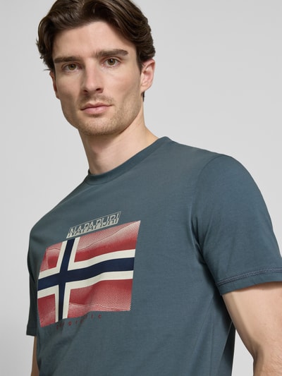 Napapijri T-shirt met labelprint, model 'LARI' IJsblauw - 3