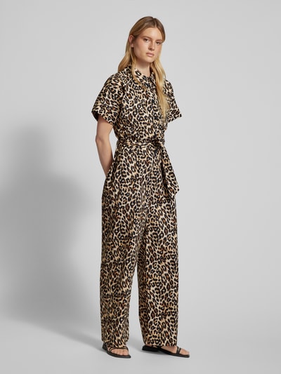 LOLLYS LAUNDRY Jumpsuit met strikceintuur, model 'Mathilde' Middenbruin - 1