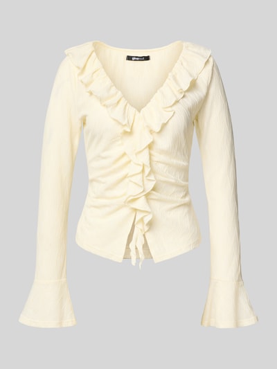 Gina Tricot Blusenshirt mit V-Ausschnitt und Volants Ecru 2