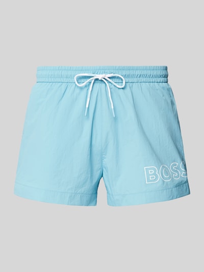 BOSS Relaxed Fit Badeshorts mit Label-Print Modell 'Mooneye' Hellblau 1