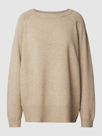MSCH Copenhagen Sweter z dzianiny z prążkowanymi wykończeniami model ‘Sardia’ Piaskowy melanż 2
