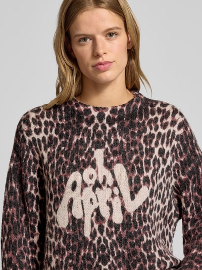 OH APRIL Sweter z dzianiny ze wzorem w panterkę i okrągłym dekoltem model ‘Moani’ Średniobrązowy 3