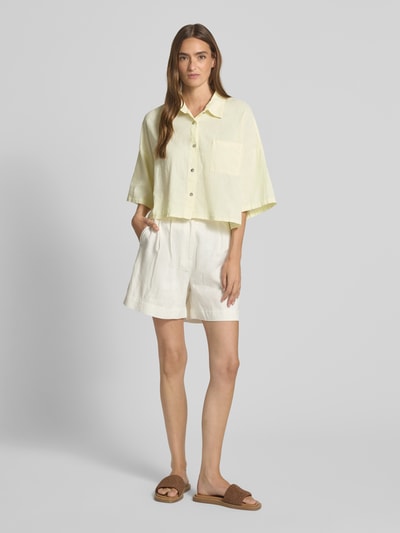 VILLA SOPHIE Bluzka krótka z mieszanki lnu i bawełny model ‘Quinn’ Jasnożółty 1
