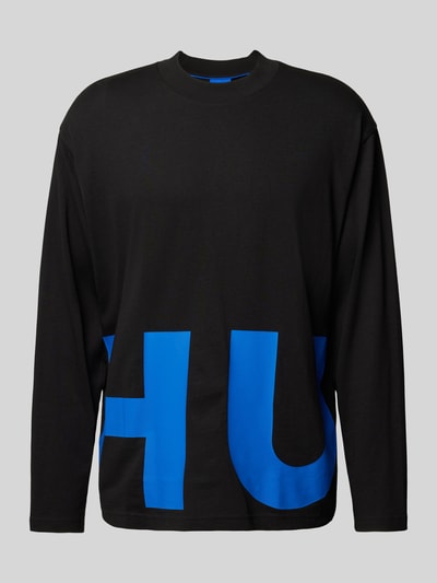Hugo Blue Longsleeve mit Label-Print Modell 'Nallison' Black 2