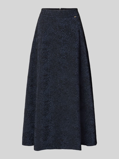 Produktfoto, Midirok met structuurpatroon van Rinascimento in donkerblauw, elastische materiaalmix, A-lijn, naadritssluiting, bandwijdte maat S 35 cm, totale lengte maat S 90 cm