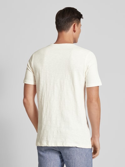 Fynch-Hatton T-shirt met logostitching, model 'Henley' Offwhite gemêleerd - 5