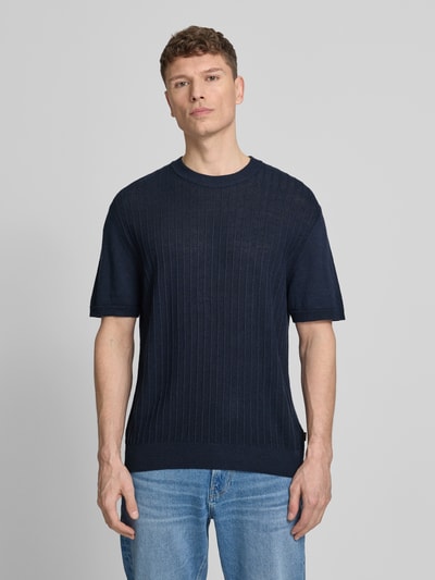 BOSS Orange męski t-shirt o kroju regular fit z mieszanka lnu i bawełny model 'KAJORDINO' Granatowy 4