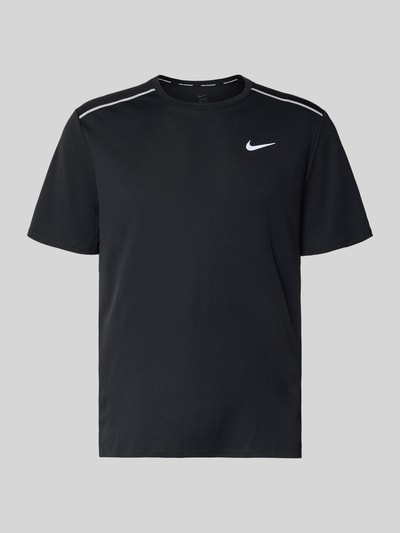 Produktfoto, T-shirt met ronde hals en logo van NIKE TRAINING, regular fit, contraststrepen, logoprint, ruglengte maat M: 74 cm