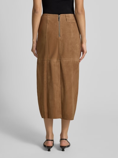MAX&Co. Spódnica midi z naturalnej skóry koziej model ‘GUELFI’ Orzechowy 5