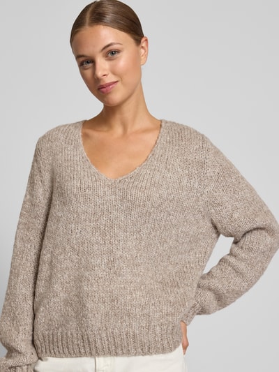 Oui Regular Fit Pullover mit Woll- und Mohair-Anteil Taupe 3