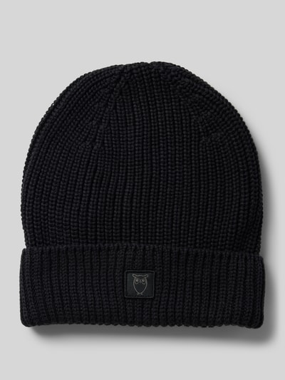 Knowledge Cotton Apparel Beanie mit Umschlag und Label-Patch Black 1