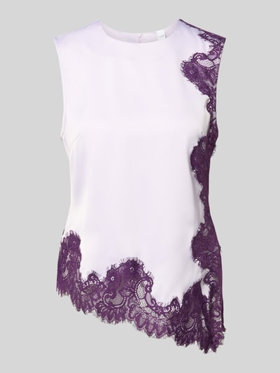 Produktfoto, Top mit Spitzenbesatz Modell 'PELLA' von YAS im Material-Mix mit Stretch-Anteil, asymmetrische Form, Regular-Fit, lila-weiß, Damen