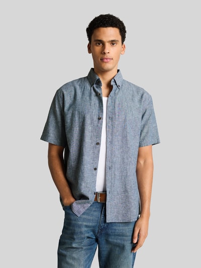 Tom Tailor Denim Relaxed Fit Freizeithemd aus Leinen-Baumwoll-Mix Marine Melange 4