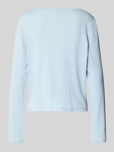 Produktfoto, hellblaues Comfort Fit Pyjama-Oberteil aus Baumwoll-Mix von Marc O’Polo, unifarben, Feinrippstruktur, Rückansicht