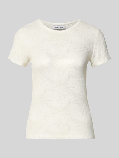 Produktfoto, T-Shirt aus Viskose-Elasthan-Mix im Allover-Look von More & More, kremowy kolor, krój slim fit, efekt połysku, okrągły dekolt, długość tyłu 56 cm w rozmiarze 36
