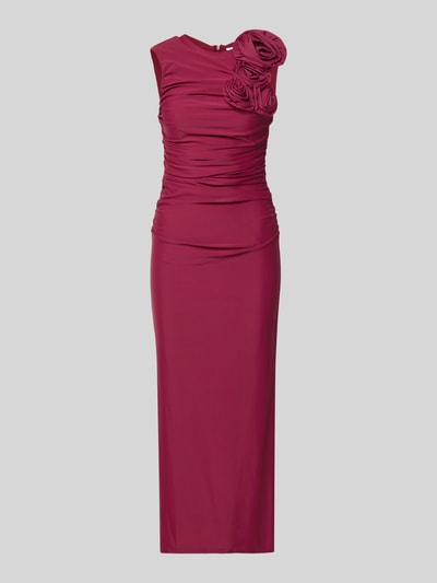 Produktfoto, Cocktailkleid mit floralen Applikationen Modell 'DONA' van YAS, satijn, nauwsluitend model, midi-jurk, ronde hals, drapering, ritssluiting, ruglengte maat S 138 cm, borstwijdte maat S 30 cm