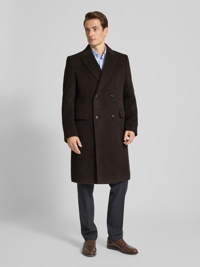 BOSS Regular fit lange wollen jas van alpacamix, model 'HYDE-DB-PEAK-254' Donkerbruin - 4