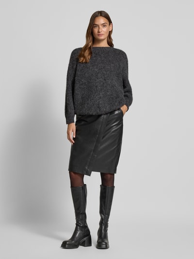 Bash Sweter z dzianiny z prążkowanymi wykończeniami Antracytowy 1