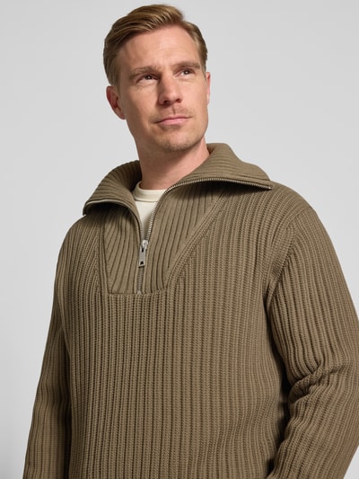 HUGO Regular Fit Troyer aus reiner Baumwolle Modell 'SRIGG' Taupe 3