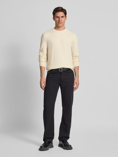 BOSS Regular fit gebreide pullover van zuiver katoen Offwhite - 1