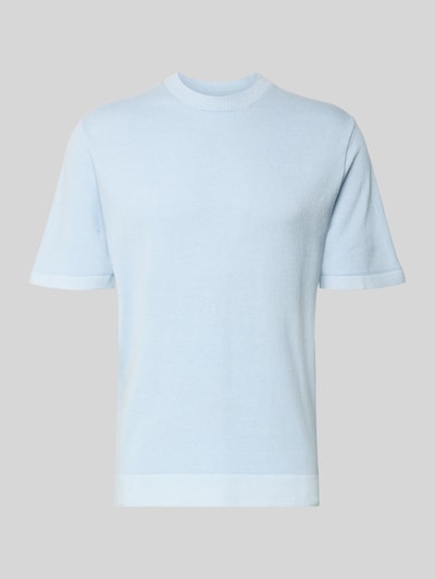 Produktfoto, hellblaues Strickshirt mit Rundhalsausschnitt und Label-Detail Modell 'MILANO' von Jack & Jones Premium, Baumwoll-Mix