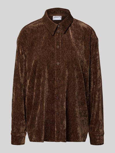 Jake*s Casual Relaxed Fit Hemdblusenkrage aus Samt Dunkelbraun 2