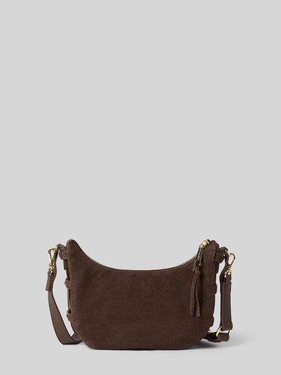 Productfoto, donkerbruine Hobo Bag uit rundsleer met label-detail model 'Lifetime Sister' van Hey Marly, ritsvak, korte handgreep, verstelbare schouderriem, 25x19x8 cm, schouderriem 94 cm